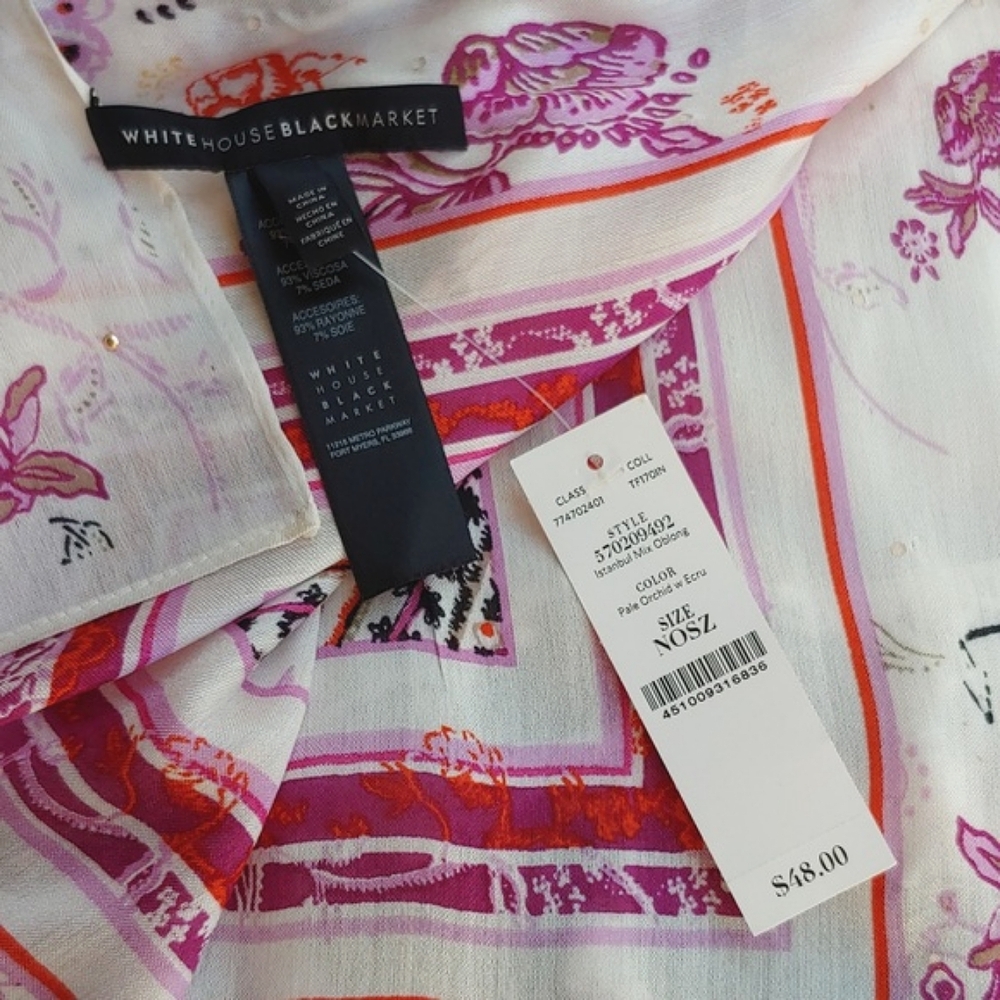 White House Black Market Oblong Scarf in Pale Orchid and Ecru White NWT - Picture 8 of 12